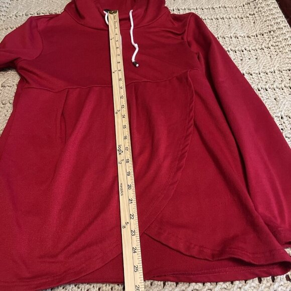 Pullover Hoodie Long Sleeves Casual Asymmetric Hem Top Women’s Sz M , Deep Red - Picture 8 of 12